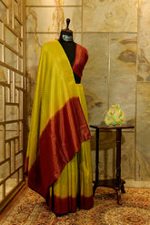 Olive Green and Burgundy Banarasi Soft Silk Saree